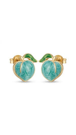 El Regalo Cute Gold Plated Stainless Steel Oil Drop Peach Stud Earrings for Girls & Women | Hypoallergenic Fruit Themed Fashion Earrings (Mint Green)