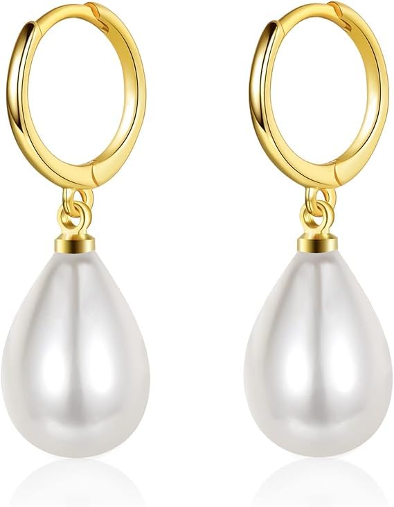 El Regalo Vintage Style Pearl Earrings for Girls & Women | Classic & Elegant | Available in Studs, Hooks, Threaders | Timeless Jewelry (Golden Pearl Hoops)