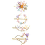 El Regalo 4 PCs Crystal Hair Clip Set for Kids/Girls/Women - Heart, Flowers & Moon Fancy Bridal Hair Accessories for Girls