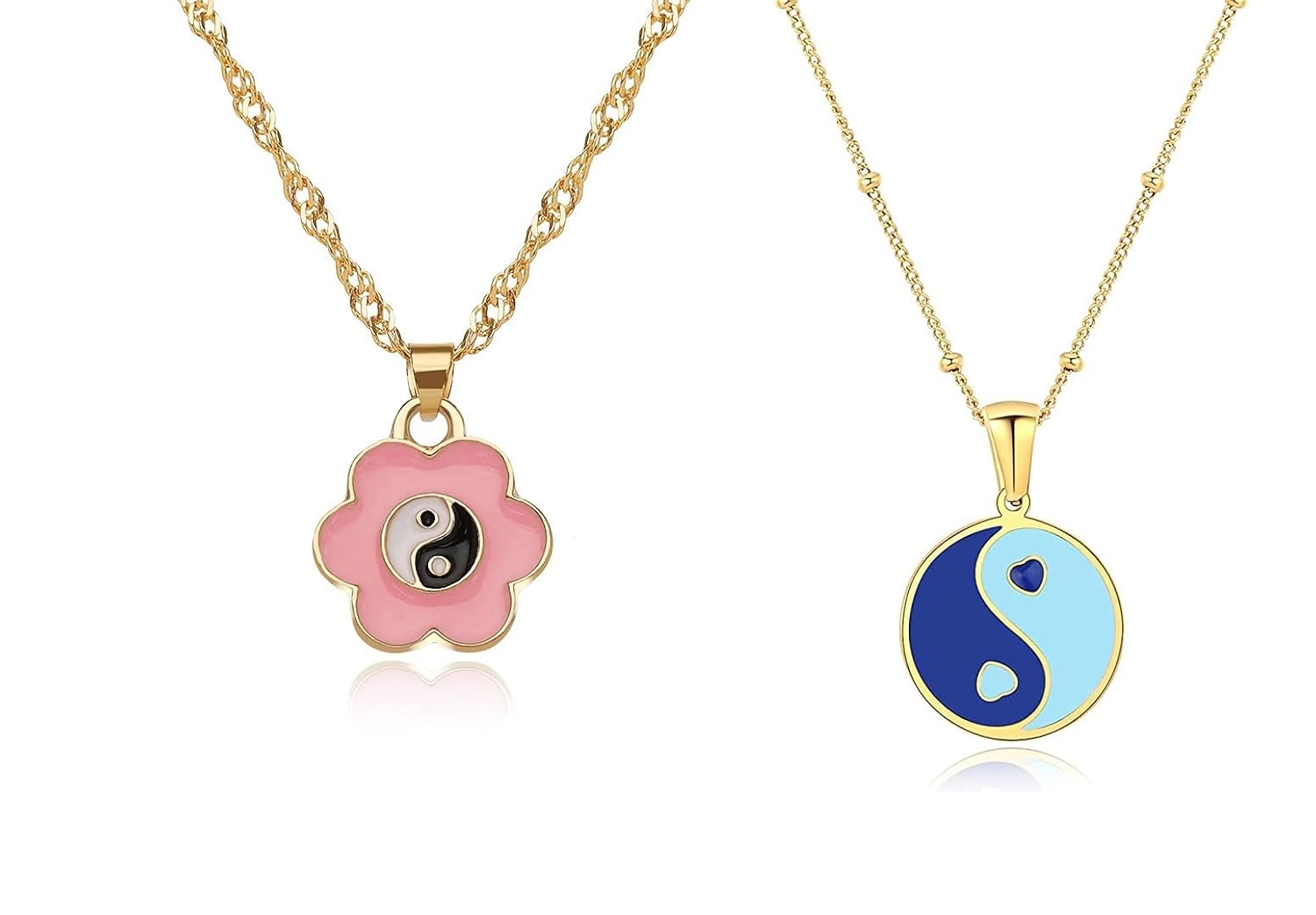 El Regalo 2 PCs Yin Yang Pendant Necklaces- Enamel Yin Yang Heart Flower Colorful Necklaces for Best Friends/Couple/Besties (Set-2)