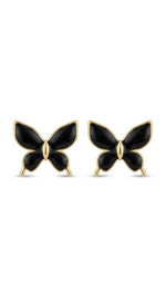 El Regalo Luxurious Oil Drip Stainless Steel Butterfly Stud Earrings for Women & Girls - Minimalist 18K Gold Plated Aesthetic Enamel Butterfly Jewelry for Daily, Party & Gifting (Black)