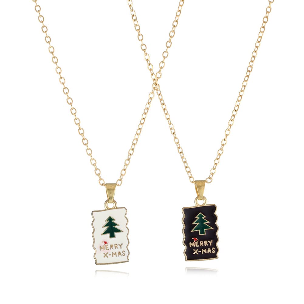 El Regalo 2 PCs Christmas Necklaces Set for Best Friends/Besties - Christmas Jewelry, Xmas Gifts for Kids, Girls, Teens, Women (Merry Xmas Necklaces)