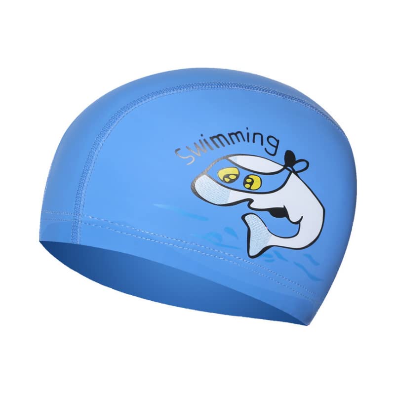El Regalo Waterproof Swim Cap for Kids Boys Girls, Cute Cartoon PU/Silicone No-Slip Swimming Bathing Cap for Children Long Short Hair, Non-Toxic,Flexible Swim Caps Hat (Fish Blue)