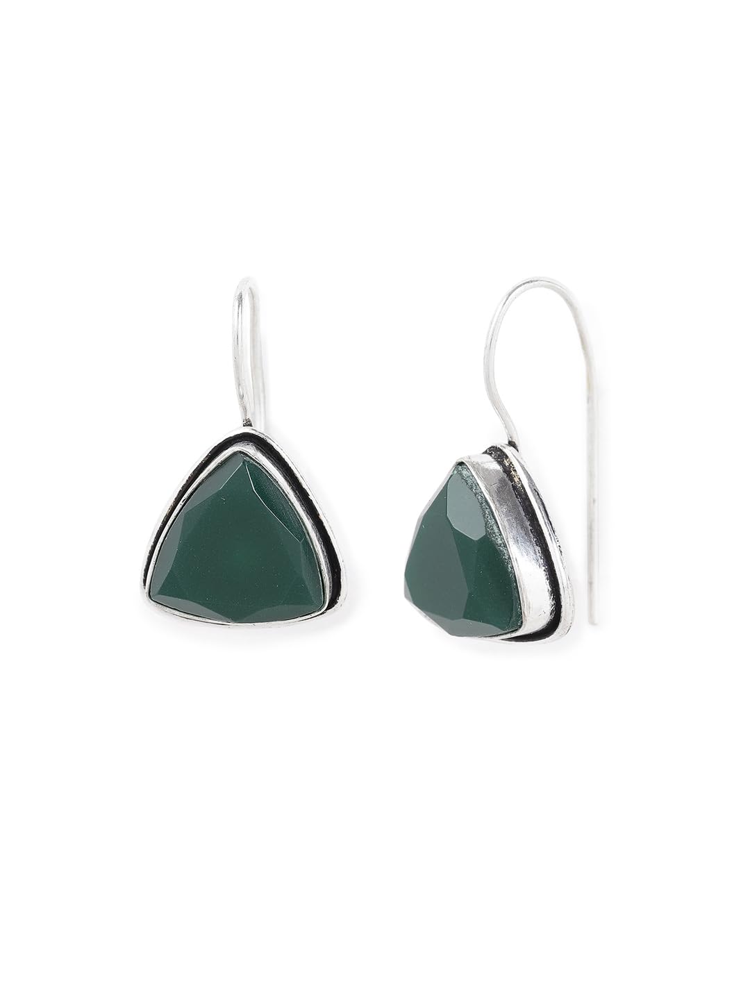 El Regalo 925 Silver Plated Hook Earrings for Women- Elegant Cushion Pyramid Half Bezel Stones (Green)