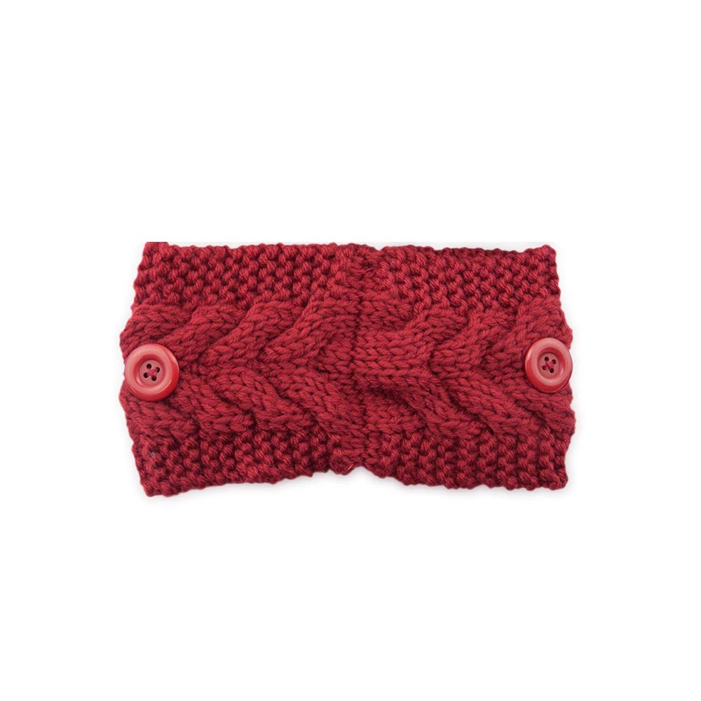 El Regalo 1PC Unisex Knitted Winter Twist Warm Wool Headband with Buttons for Face Mask Cover, Winter Designer Headbands for Unisex (Red)