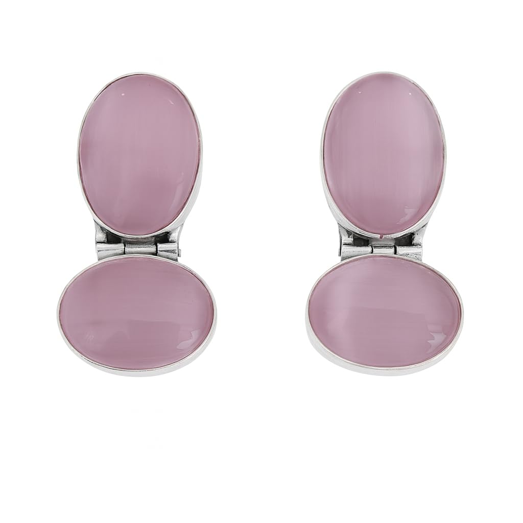 El Regalo 1Pair Cute Oxidized 925 Silver Plated Pearl & Stones Hook Earrings for Girls/Women- Silver Lookalike Handmade Oxidized Brass Hook Traditional Earrings with Stones & Pearls (Pink Studs)