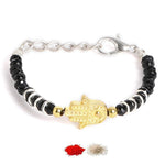 El Regalo 1st Rakhi for Baby Brother - 925Silver Plated Cute Charms Babies/Toddlers Evil Eye Hamsa Hand Nazaria Rakhi with shagun, Rakhi Message Card in Rakhi Gift Box (Golden Hamsa Hand Nazaria)