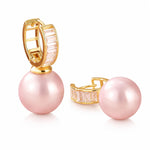 El Regalo Premium Inlaid CZ Pearl Hoop Earrings for Women & Girls | Elegant Korean Style Pearl Drop Huggie Earrings | Party, Wedding & Daily and Office Jewelry (Pink)