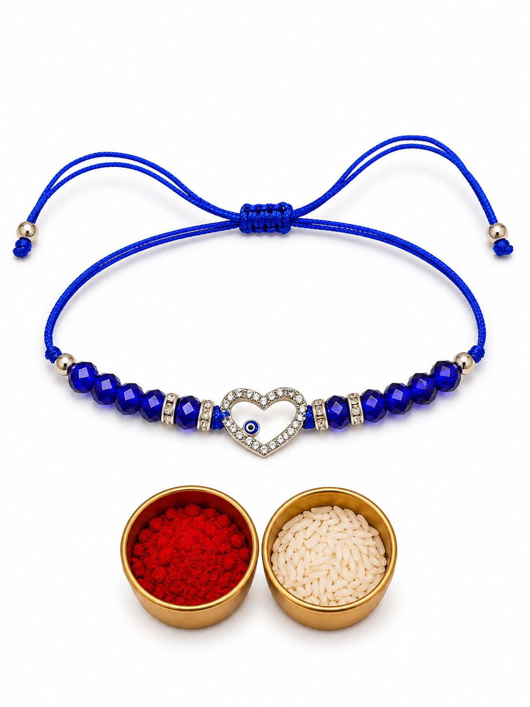 El Regalo Evil Eye CZ Heart Bracelet Rakhi for Brother