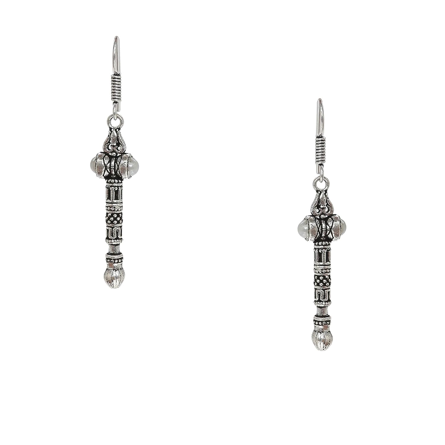 El Regalo Rudraksha Trishul Damroo Designer Earring/Oxidized Lord Shiva Trident Rudraksha earrings (With Pearls)