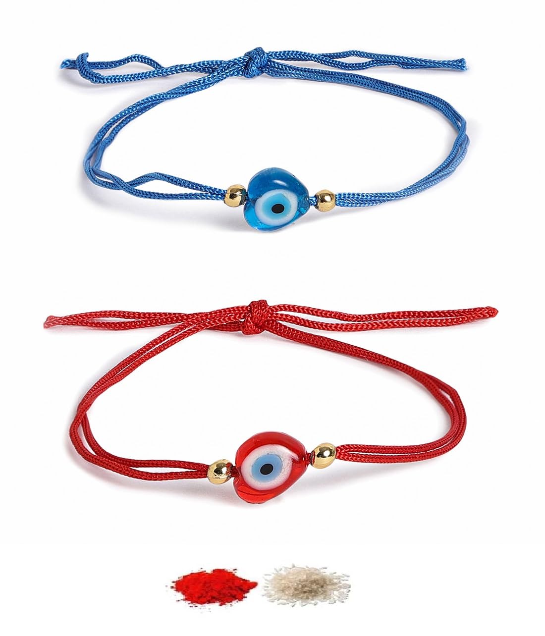 El Regalo 2PCs Evil Eye Rakhi Combo Set for Bhai-Bhabhi or Bhai-Bhatija/Bhatiji- 2 Evil Eye Rakhis with Roli Chanwal, Rakhi Card in Rakhi Gift Box (Option-5)
