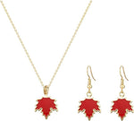 El Regalo Womens Maple Leaf Necklace & Earrings Jewelry Set- Contemporary Maple Leaves Set in Yellow, Orange & Red Glossy Finish (Red)