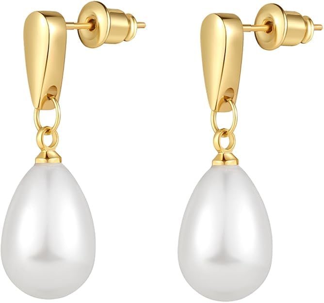 El Regalo Elegant Faux Pearl Earrings for Women - Elegant 18K Gold & Silver Plated Moti Jewelry Collection | Fancy Studs, Dainty Drops & Long Dangle Pearls Earrings for Girls (Style-5)