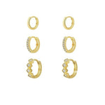 El Regalo 3 Pairs Dainty 14K Gold Plated Huggie Hoop Earrings - Small CZ Hoop Earrings Set for Women & Girls, Cartilage & Tragus Earrings (Style-2)