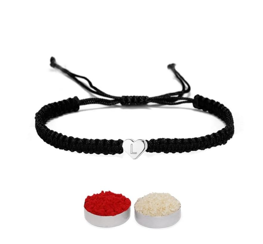 El Regalo Heart Name Initials Letter Minimalist Rakhi for Brother with Roli-Chawal Shagun, Rakhi Message Card in Rakhi Gift Box (L Name Letter)