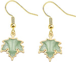 El Regalo 1 Pair Enamel Fall Maple Leaves Hypoallergenic Drop Earrings for Girls/Teens/Women (Silky Green Maple Leaves)