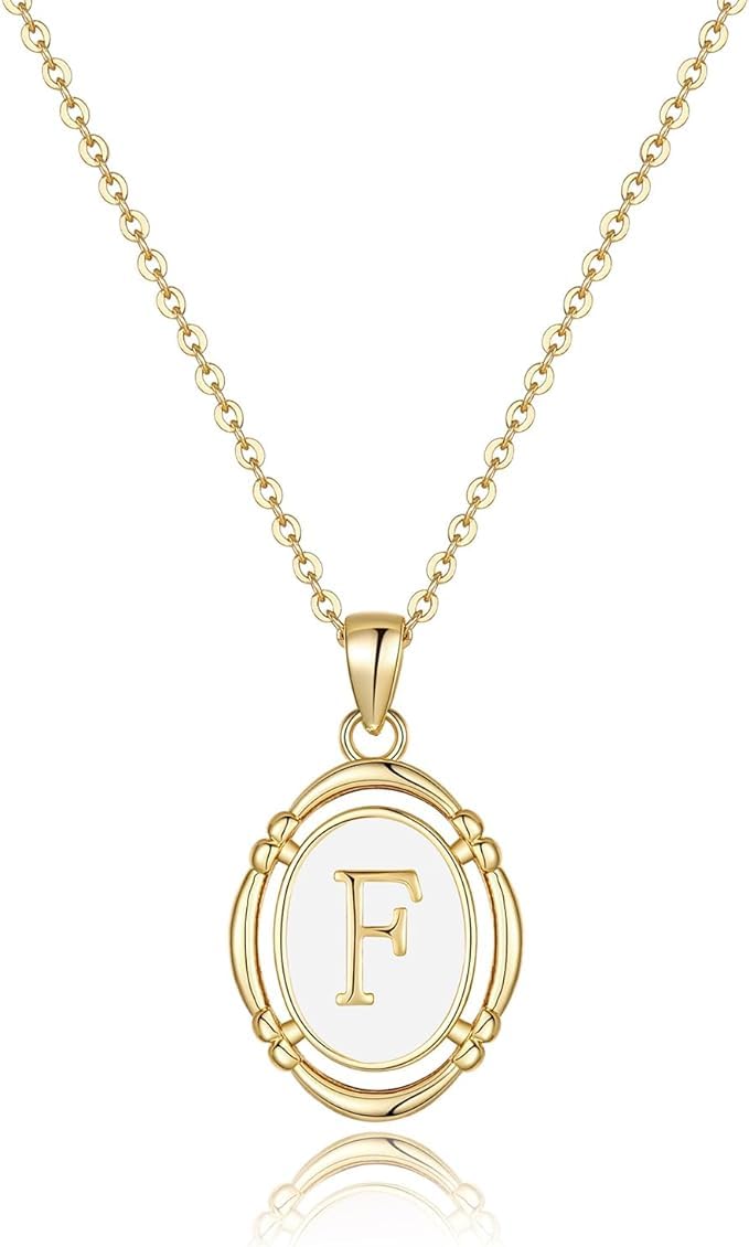El Regalo Unisex Vintage Style Waterproof Name Initial Letters Pendant Necklaces - Stainless Steel Golden Initials Jewelry - Hypoallergenic Letters Pendant Chain (Letter F)