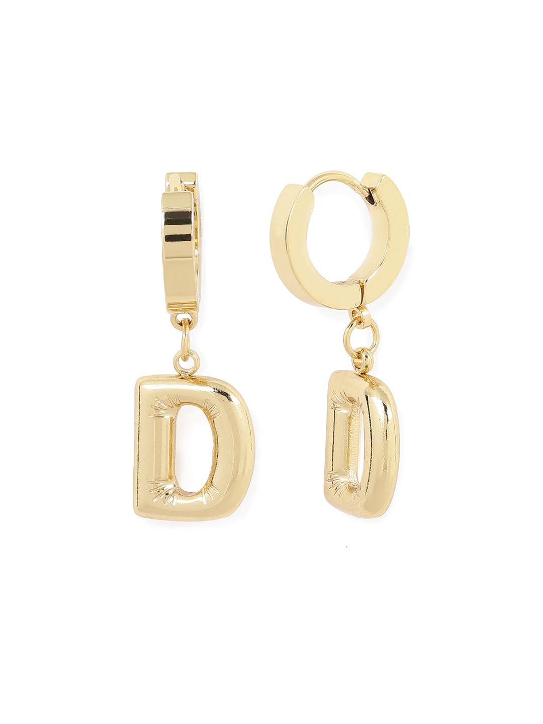 El Regalo Stainless Steel Bubble Name Initials Hoop Earrings- Anti Tarnish, Waterproof Name Letter Personalized Balloon Bubble Drop Earrings for Girls & Women (Name Initial- D)