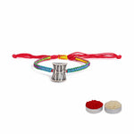 El Regalo Auspicious Shiva Damroo Mauli Thread Rakhi for Brother- Antique Damru Rakhi with Roli Chawal Shagun, Message Card in Rakshabandhan Gift Box (Multi Blue)