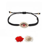 El Regalo 1PC Evil Eye Rakhi for Bhai/Bhabhi/Bhai/Bhatija/Bhatiji- Fancy Evil Eye Rakhi with Roli Chanwal, Rakhi Card in Rakhi Gift Box (Option-4)