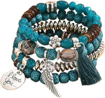 El Regalo 4Pcs/Set Vintage Bohemia Style Wing Beads Tassel Unisex Bracelet - Stackable Multi-layer Modern Charm Bracelets with Wings and I Love You Charms Bracelets (Blue)