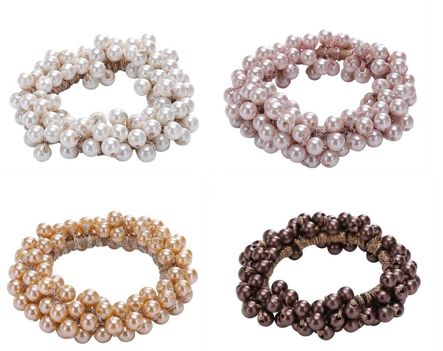 El Regalo 4PCS Fancy Pearls Hair Ties- Elastic Pearl Scrunchies Bead Hair Ropes Stretchy Hair Band Pearl Hair Scrunchies Hair Accessories for Women Girls (Color Options-3)