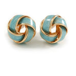 El Regalo Fashion Statement Pastel Blue Enamel Knot Earrings In Gold Tone - 15mm