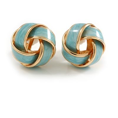 El Regalo Fashion Statement Pastel Blue Enamel Knot Earrings In Gold Tone - 15mm