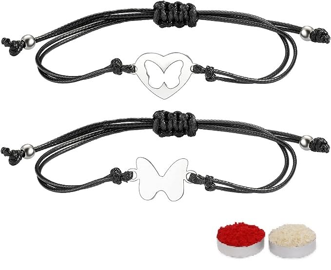 El Regalo 2PC Minimalist Matchin Butterfly Bhaiya-Bhabhi/Bhai-Nephew/Niece Rakhi Set- Designer Rakhis Set with Roli-Chawal Shagun Pack, Rakhi Message Card in Rakhi Gift Box