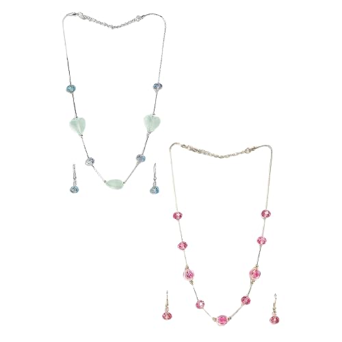 El Regalo Kids Jewelry Combo Set of 2 Necklaces & 2 Earrings Pairs- Shimmering Crystals Beads Necklace & Earrings Jewelry Set for Kids/Girls & Teens (Option-6)