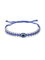 El Regalo Hand Woven Evil Eye Unisex Bracelet - Handmade with Golden & Silver Beads (Silver Blue)