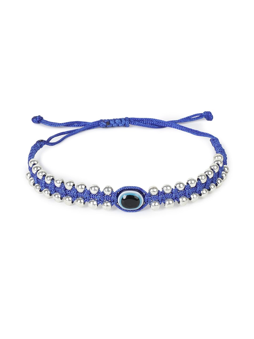 El Regalo Hand Woven Evil Eye Unisex Bracelet - Handmade with Golden & Silver Beads (Silver Blue)