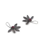 El Regalo Silver toned Oxidized Hook Earrings for Girls & Women- Red Stones Handcrafted Ethnic Tribal Boho Traditional Earrings