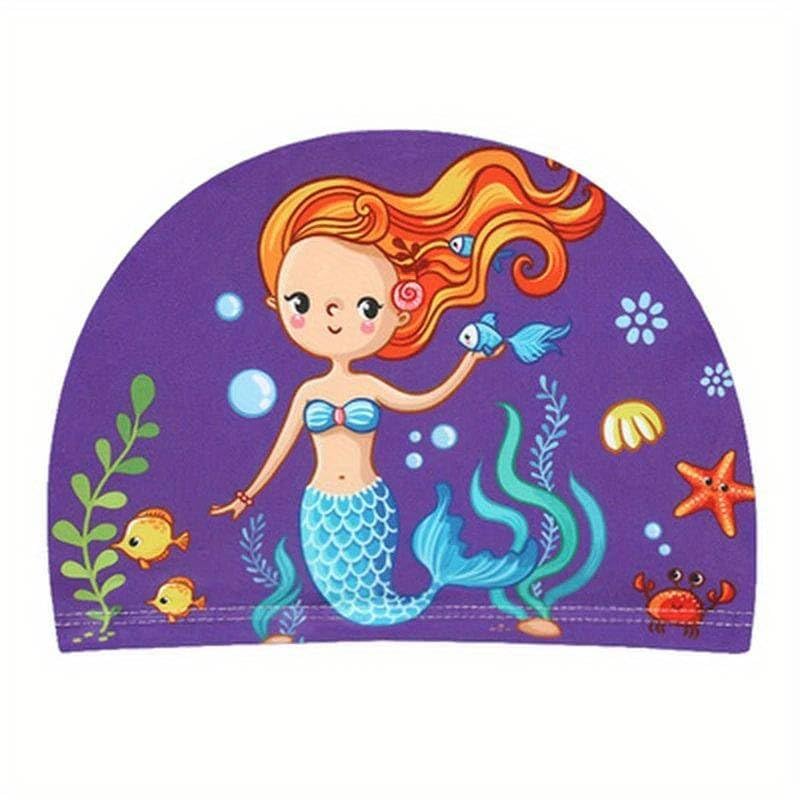 El Regalo 1PC Cute Cartoons/Animal Printed Kids/Babies Swimming Cap (1-6 Years Old) Comfortable Breathable Polyester Fabric Swimming Caps (Not Waterproof) (Blue Mermaid Swim Cap)