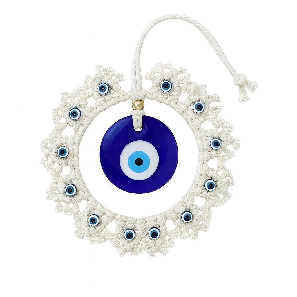 El Regalo Macrame Nazar Battu Wall Hanging with Big Evil Eye Charm | Handmade Bohemian Style Wall Decor for Home & Office | Macrame Evil Eye Protection Hanging (6.3 Inches Diameter)