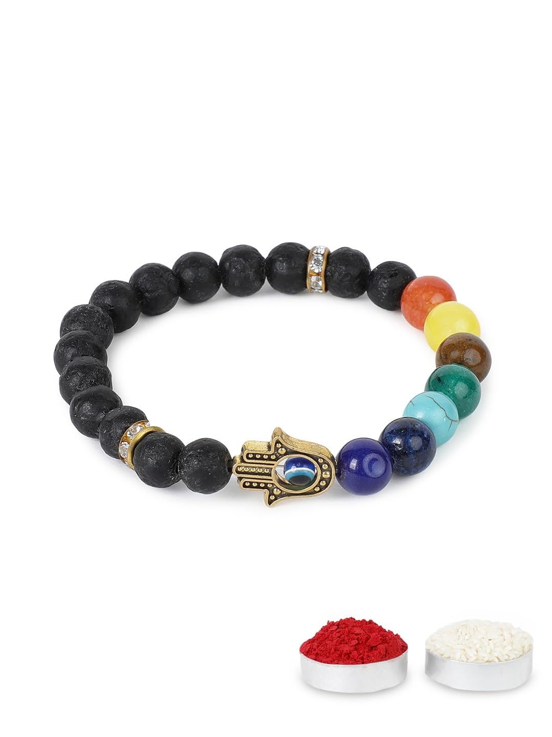 El Regalo 7Chakra Hamsa Hand Evil Eye Bracelet Rakhi for Brother- Designer Rakhi for Bhai with Roli Chawal in Rakshabandhan Gift Box