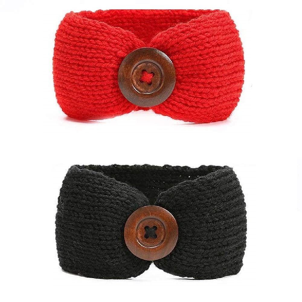 El Regalo 2 PCs Set Woolen Knitting Button Headbands/Turban Head Wrap/Unisex Knitted Hair Band Toddlers & Young Kids (Up to 5 years) for Girls & Boys (Rose Pink & Pink)