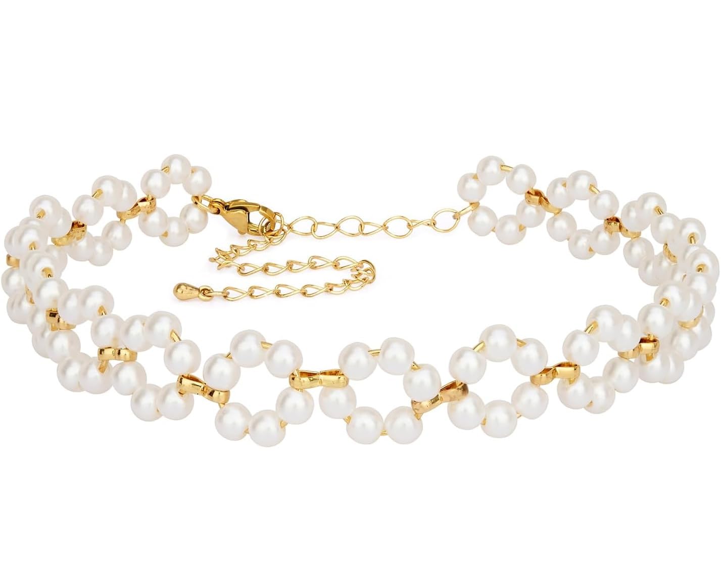 El Regalo Pearls Flowers Choker Necklace- Elegant Faux Pearls, Round Hollow Design Temperament Flower Choker Necklace for Girls & Women