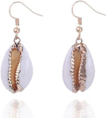 El Regalo Bohamian Cowrie Shell Earrings- Electroplated Retro Charms Earrings for Girls & Women (Cowrie Shell Hook Earrings)