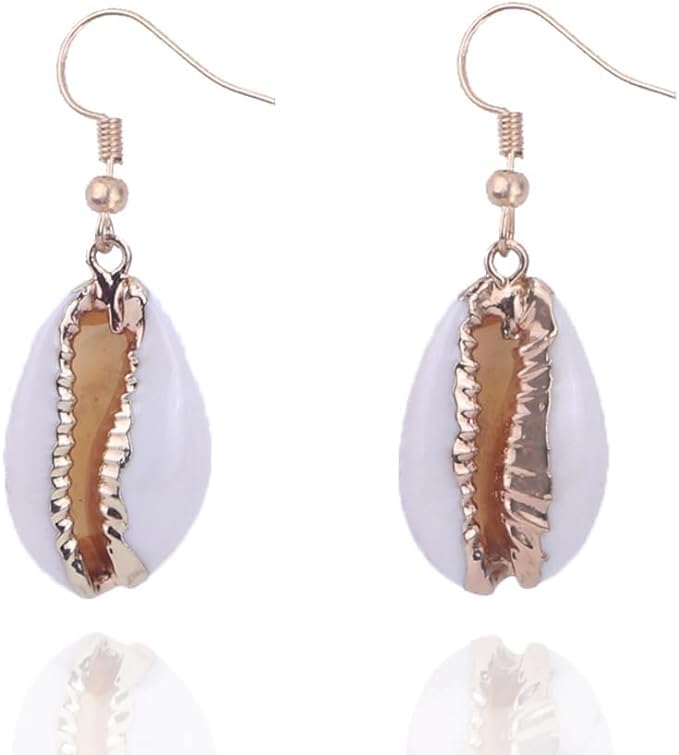 El Regalo Bohamian Cowrie Shell Earrings- Electroplated Retro Charms Earrings for Girls & Women (Cowrie Shell Hook Earrings)