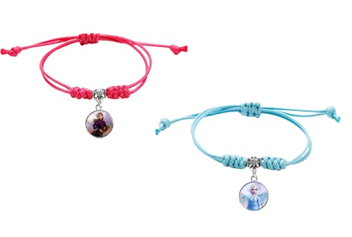 El Regalo 2 PCs Frozn Princess Bracelets for Girls | Faux Leather Adjustable Princess Bracelets (Rose Pink & Sky Blue)