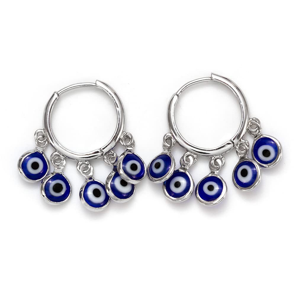 El Regalo 1 Pair Evil Eyes Charms Hoop Earrings for Girls & Women - Dangling Blue Evil Eye Earrings for Girls & Women