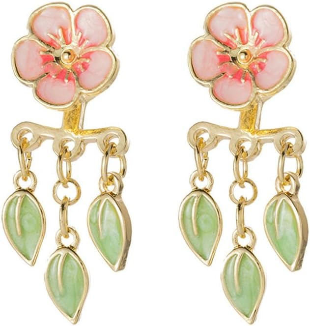 El Regalo Women's & Girl's Vintage European Style Flower Cherry Blossom Ear Jacket Earrings- Front Back Floral Dangle Leaves Stud Earrings