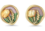 El Regalo 3D Enameled Irregular Pearl Stud Earrings for Women & Girls - Vintage Boho Artistic Gold Plated Floral Earrings, Unique Handmade Baroque Pearl Ear Studs