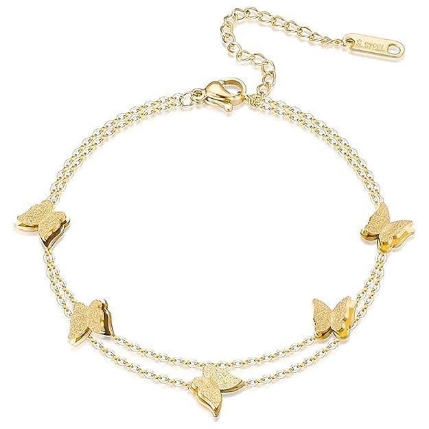 El Regalo 1 Leg Stainless Steel Butterfly Chain Anklet- Anti-Tarnish/Waterproof Fashionable Butterfly Anklets for Girls & Women (Style-3)