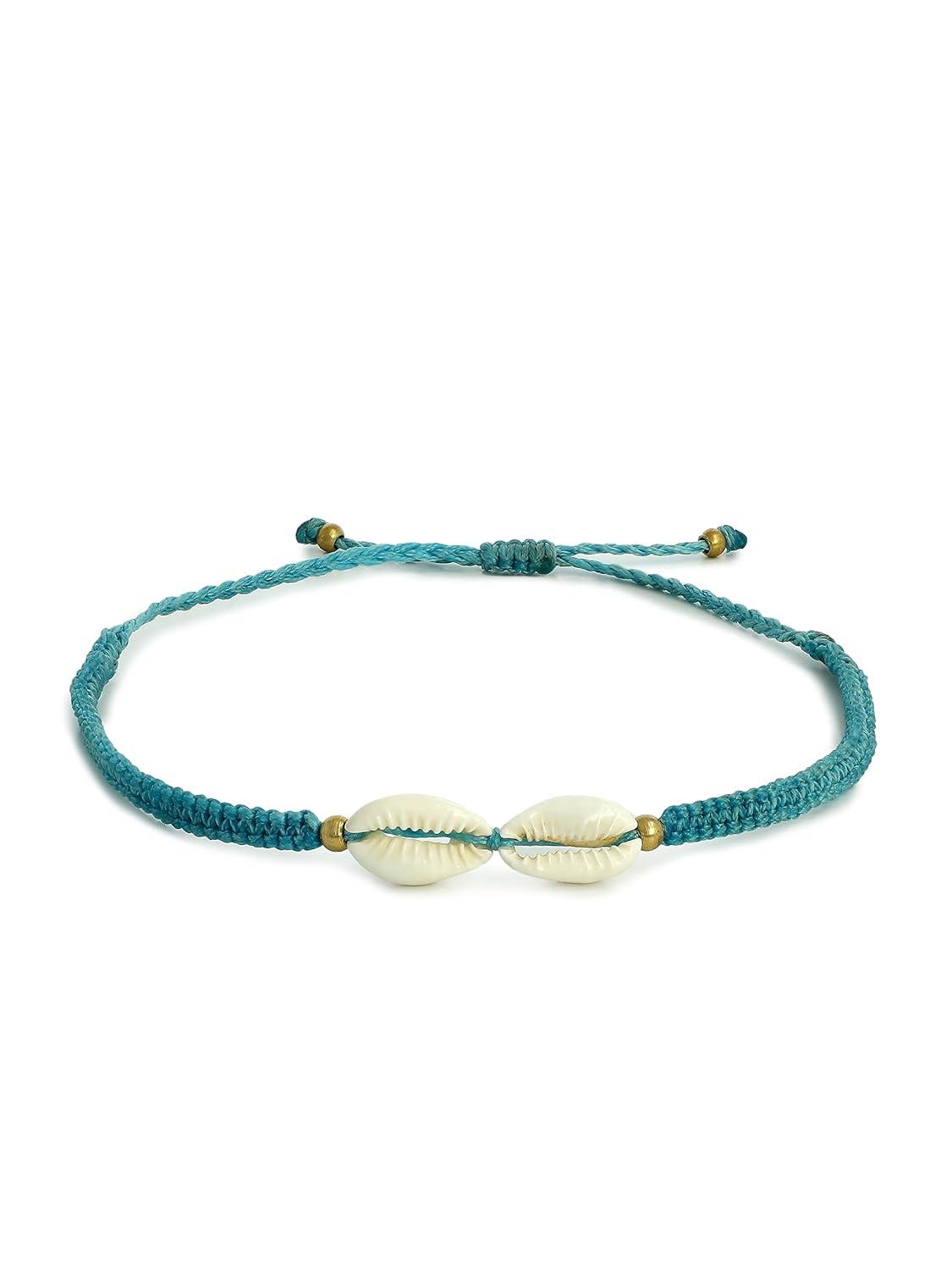 El Regalo 1 PC Boho Anklet- Cowrie Shell & Brass Charms Macrame Adjustable Bead Anklet for Girls & Women- 1 Leg Fashion Barefoot Anklets (Cowrie Shell Blue Anklet)
