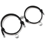 El Regalo 2 PCs Magnetic Couple Charm Bracelets Set for Best Friend- Mutual Attraction Magnet Matching Bracelets Rope Braided Bracelet Set for His Her Couples BFF Friendship Jewelry (2 PCs Black Set)