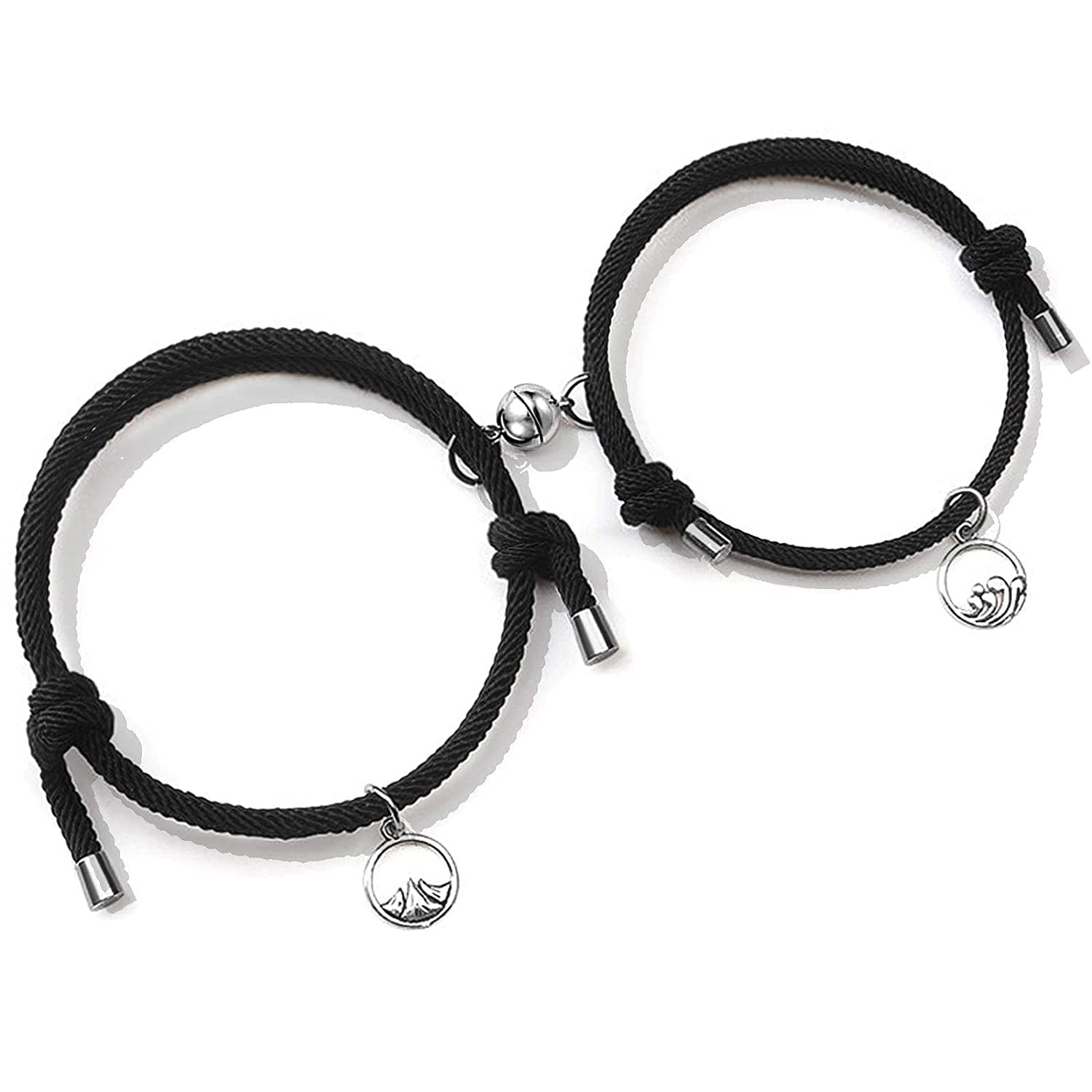 El Regalo 2 PCs Magnetic Couple Charm Bracelets Set for Best Friend- Mutual Attraction Magnet Matching Bracelets Rope Braided Bracelet Set for His Her Couples BFF Friendship Jewelry (2 PCs Black Set)