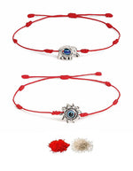 El Regalo 2PCs Evil Eye Rakhi Combo Set for Bhai-Bhabhi or Bhai-Bhatija/Bhatiji- 2 Evil Eye Rakhis with Roli Chanwal, Rakhi Card in Rakhi Gift Box (Option-2)