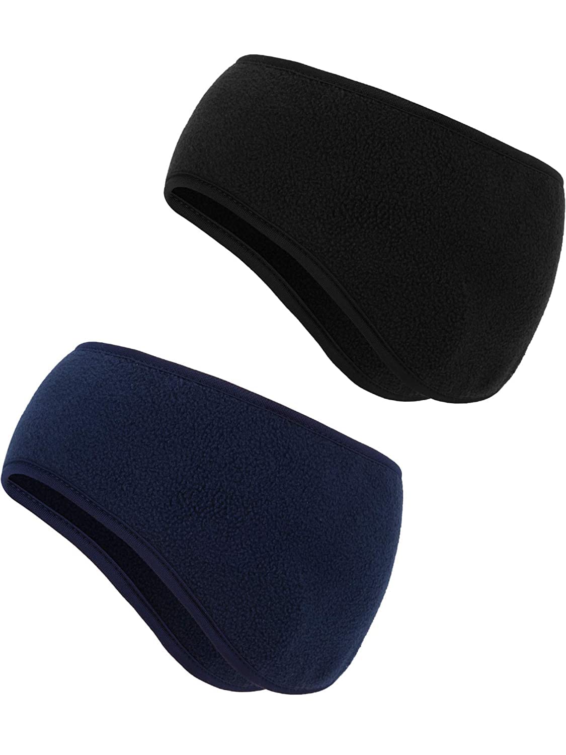 El Regalo 2 PCs Fleece Ear Warmers Headband Winter Ear Muffs for Men Women Kids in Cold Weather, Running Yoga Skiing Riding Bike Ear Cover (1 Black & 1 Blue)